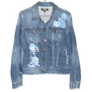 Nine West Jean Jacket w/Embroidered Blue Flowers